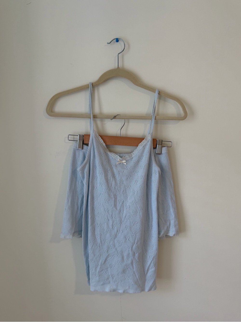 Lace-Trim Light Blue Camisole & Shorts Sleep Set